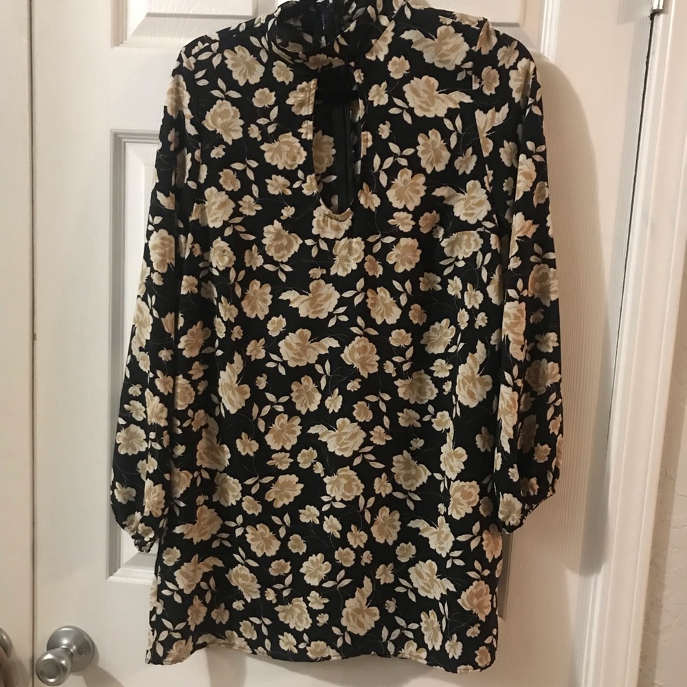 black floral mini dress with keyhole